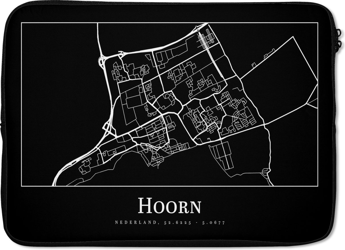 Laptophoes 14 inch - Stadskaart - Hoorn - Kaart - Plattegrond - Laptop sleeve - Binnenmaat 33x23 cm - Zwarte achterkant - Stadskaart