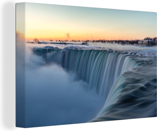 Canvas Schilderij Zonsondergang bij de Niagarawatervallen in Noord-Amerika - 120x80 cm - Wanddecoratie