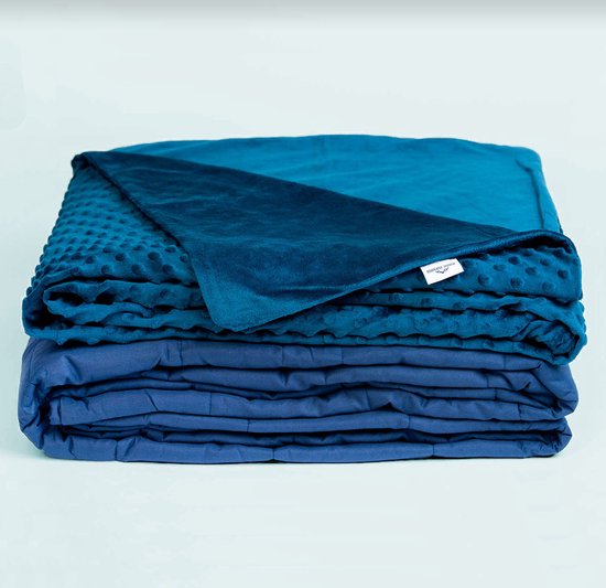 Katoenen Verzwaringsdeken - Wasbare dotted minky hoes - Weighted Blanket - 6.8 KG - 150x200 cm - Blauw