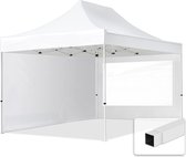 Tente de fête easy up 3x4,5m gazebo – 2 parois latérales (avec fenêtres panoramiques) pavillon PES300 cadre acier blanc