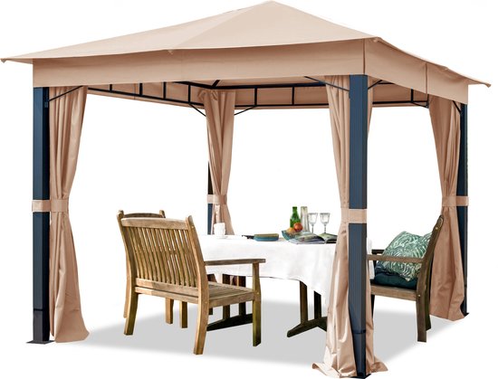 Pavillon de jardin 3x3m aluminium premium 280 g / m² bâche de toit pavillon étanche 4 parois latérales tente de jardin marron profil 9x9cm