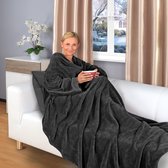 Gräfenstayn® tv-deken met mouwen en voetenzak, 180 x 150 cm, knuffeldeken, vele kleuren, superzacht, XL, flanellen microvezelfleece (zwart)