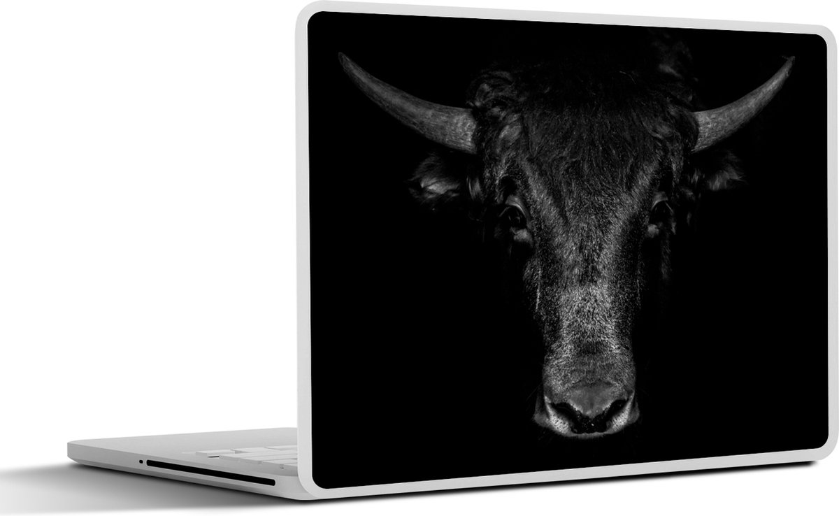 Laptop sticker - 11.6 inch - Stier - Dieren - Zwart - Wit - 30x21cm - Laptopstickers - Laptop skin - Cover