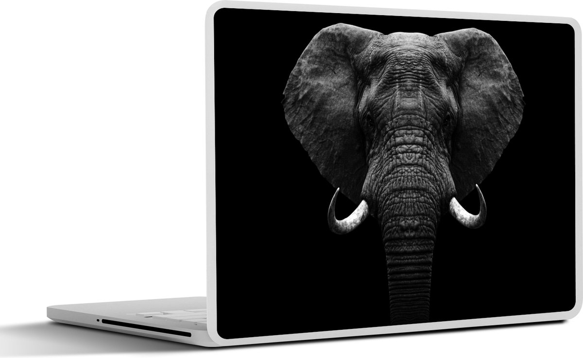 Laptop sticker - 12.3 inch - Dieren - Olifant - Portret - Zwart - Wit - 30x22cm - Laptopstickers - Laptop skin - Cover