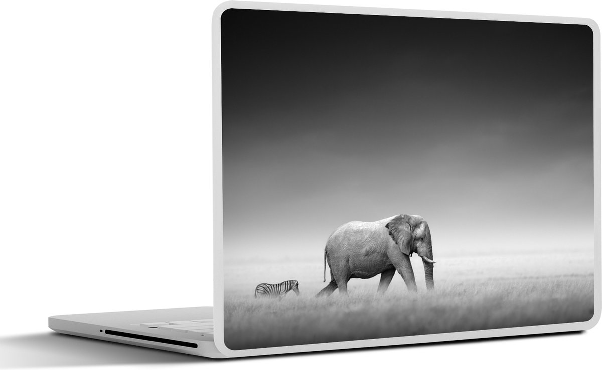 Laptop sticker - 14 inch - Olifant - Dieren - Landschap - Zwart wit - zebra - 32x5x23x5cm - Laptopstickers - Laptop skin - Cover