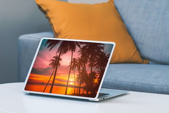 Laptop sticker - 10.1 inch - Zee - Palmboom - Zonsondergang - Strand - Silhouette - 25x18cm - Laptopstickers - Laptop skin - Cover