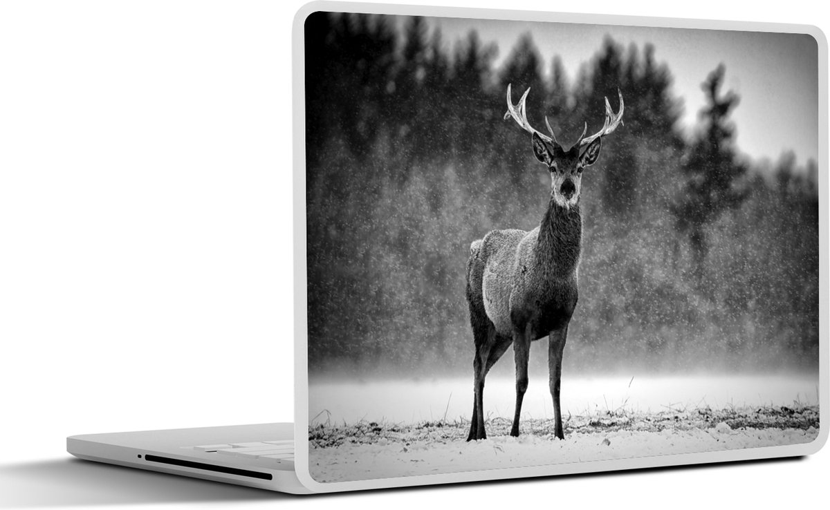 Laptop sticker - 13.3 inch - Dieren - Hert - Winter - Zwart - Wit - 31x22,5cm - Laptopstickers - Laptop skin - Cover