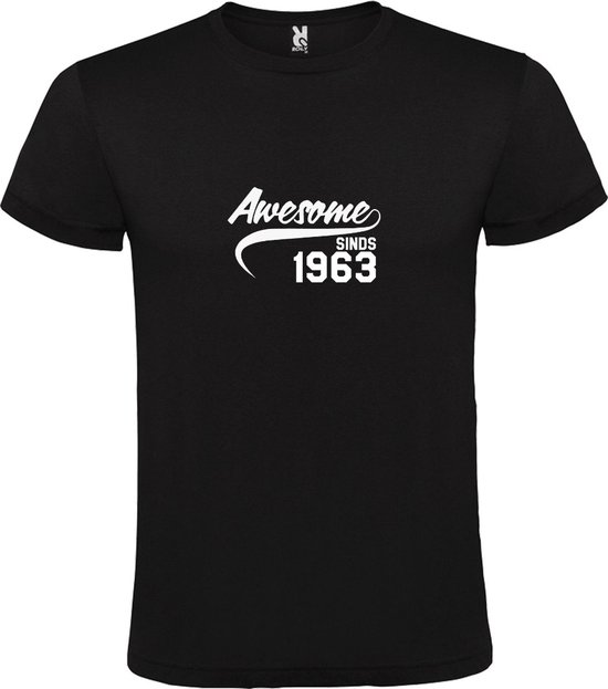 Zwart T-Shirt met “Awesome sinds 1963 “ Afbeelding Wit Size XS