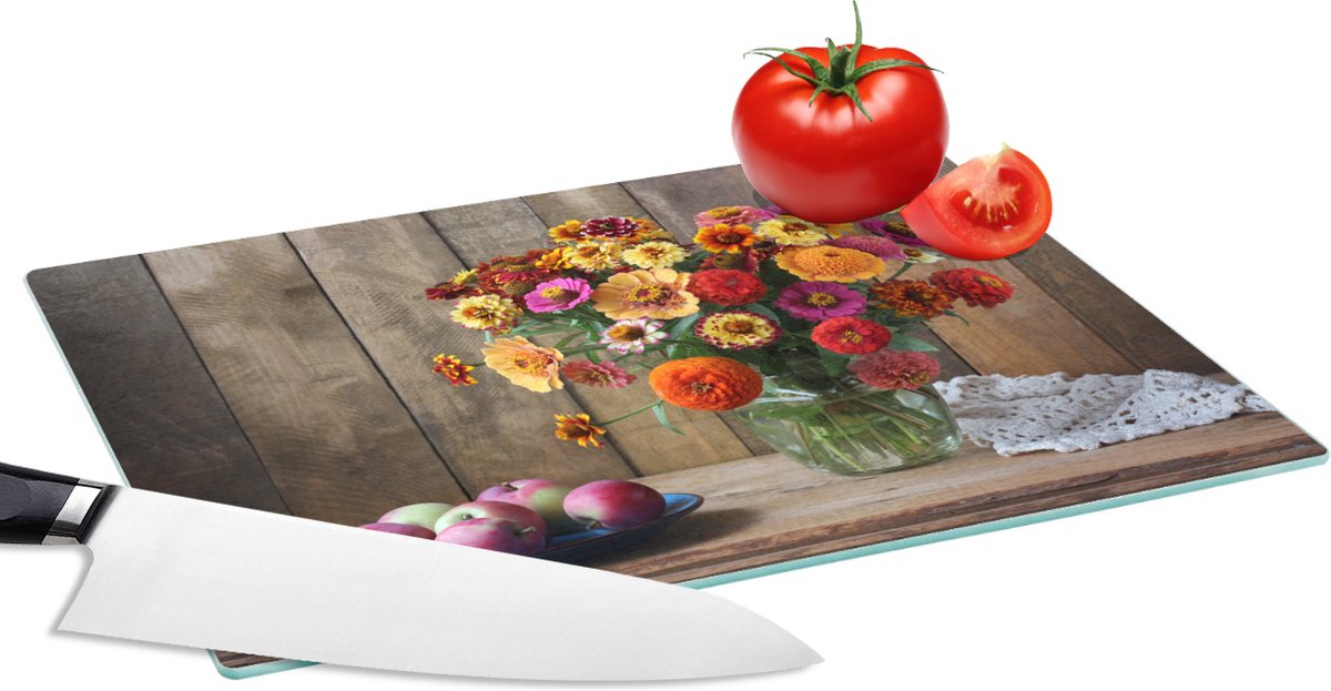 Glazen Snijplank - 28x20 - Stilleven - Boeket - Appel - Snijplanken Glas