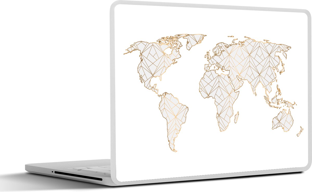 Laptop sticker - 12.3 inch - Wereldkaart - Goud - Grijs - Kinderen - Jongens - Meisjes - 30x22cm - Laptopstickers - Laptop skin - Cover