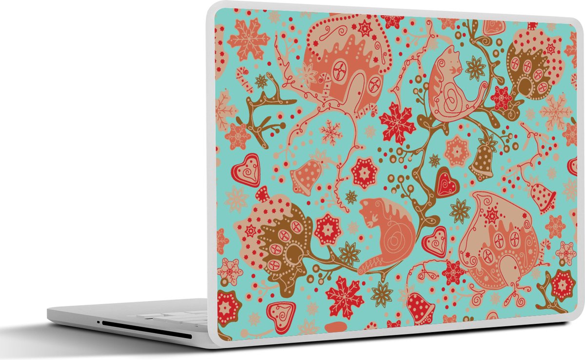 Laptop sticker - 15.6 inch - Peperkoekhuisje - Bloemen - Katten - Sneeuwvlok - Patronen - 36x27,5cm - Laptopstickers - Laptop skin - Cover - Kerst - Cadeau - Kerstcadeau voor mannen en voor vrouwen