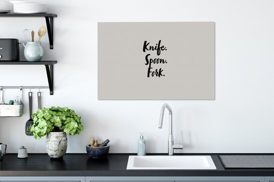 Citations de peinture sur toile - Cuisine - Dictons - Couteau. Cuillère. fourchette. - Couverts - 60x40 cm - Décoration murale