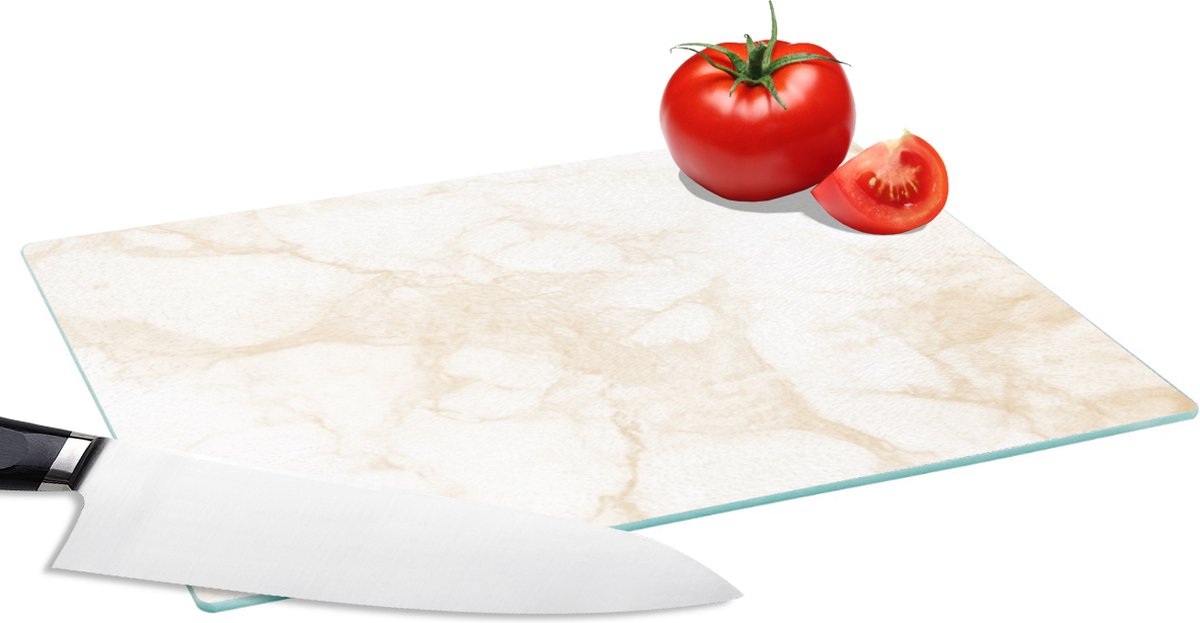 Glazen Snijplank - 28x20 - Marmer - Wit - Goud - Luxe - Snijplanken Glas