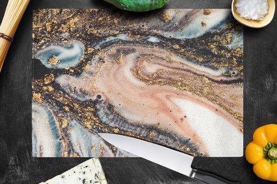 Planche à Découper en Verres - 39x28 - Aspect Marbre - Goud - Zwart - Glitter - Chic - Planches à découper en Glas