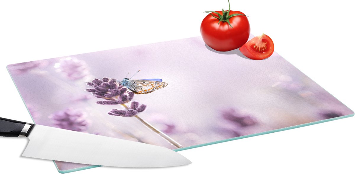 Glazen Snijplank - 39x28 - Lavendel - Vlinder - Close-up - Paars - Snijplanken Glas