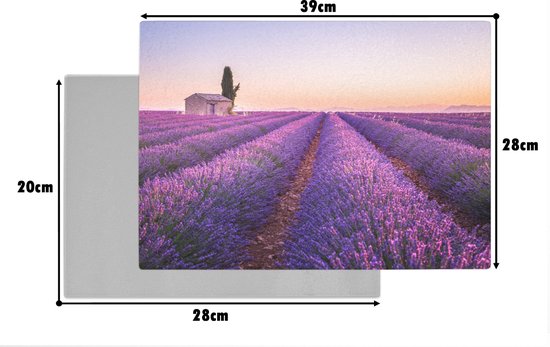 Planche à découper en Verres - 39x28 - Lavande - Coucher de soleil - Violet - Fleurs - Planches à découper en Glas