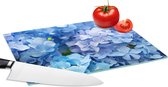Glazen Snijplank - 28x20 - Hortensia - Waterdruppel - Bloemen - Botanisch - Blauw - Snijplanken Glas