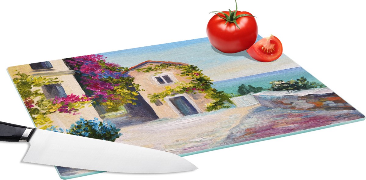 Glazen Snijplank - 39x28 - Schilderij - Huis - Olieverf - Dorp - Snijplanken Glas