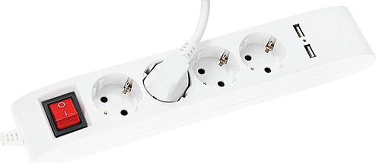 Stekkerdoos 4-voudig - wit - 1,4m snoer - met 2x USB 5V/2100mA