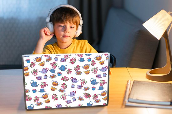 Autocollant pour ordinateur portable - 13,3 pouces - Motifs - Thee - Roses - Théière - 31x22,5 cm - Autocollants pour ordinateur portable - Skin pour ordinateur portable - Couverture