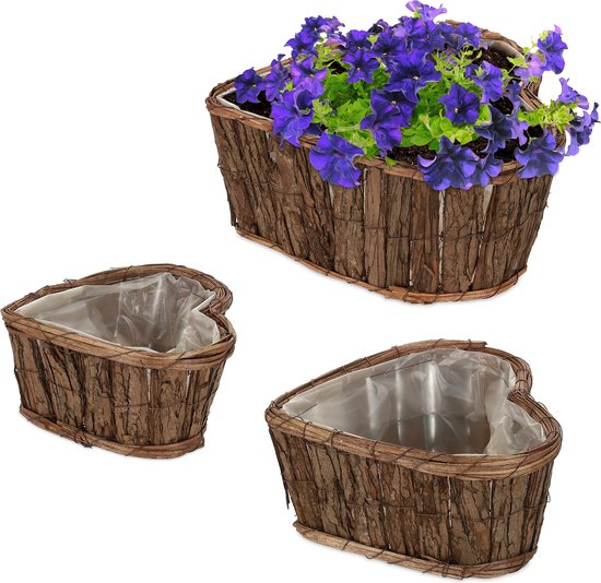Pot de fleurs Relaxdays - lot de 3 - écorce - cache-pot - feuille -  intérieur - en... | bol.com