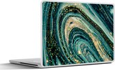 Laptop sticker - 15.6 inch - Marmerlook - Luxe - Goud - Turquoise - Glitter - 36x27,5cm - Laptopstickers - Laptop skin - Cover