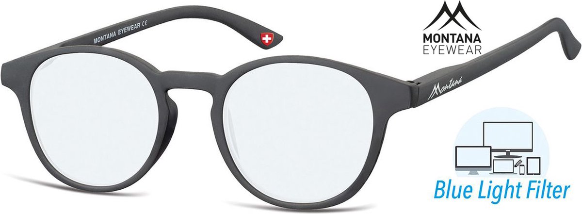 Montana Eyewear BLF52 leesbril - beeldschermbril +3.00 Zwart - Rond