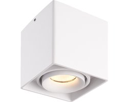 Vierkante LED Opbouwspot Esto - Kantelbaar - Dimbaar - 2700K warm wit - 4 Watt 345 lumen - GU10 - Plafondspot - Voor binnen - Vervangbare afdekring - Wit