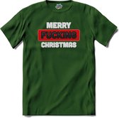 Merry f*cking christmas - T-Shirt - Heren - Bottle Groen - Maat S