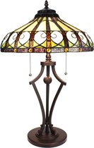 LumiLamp Tiffany Tafellamp Ø 41x64 cm Beige Groen Glas Rond Tiffany Bureaulamp