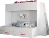 InspireMe - Stapelbed LECKLER 17 - Antresola - 90X200 cm - naar de Kinderkamer - Wit + Roze handvatten (zonder Matras)