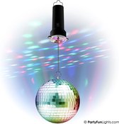 PartyFunLights - Roterende Spiegelbol Partyset met Multi-Color LED - inclusief motor - 20cm spiegelbol - 8 lichtpunten