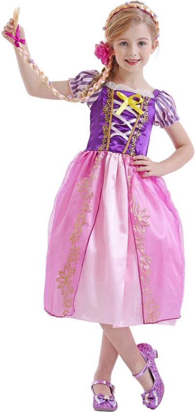 Sprookjesjurk Raponsje Prinsessen jurk verkleedjurk 116-122 (130) roze paars met haarband - verjaardag - feest - speelgoed - La Señorita