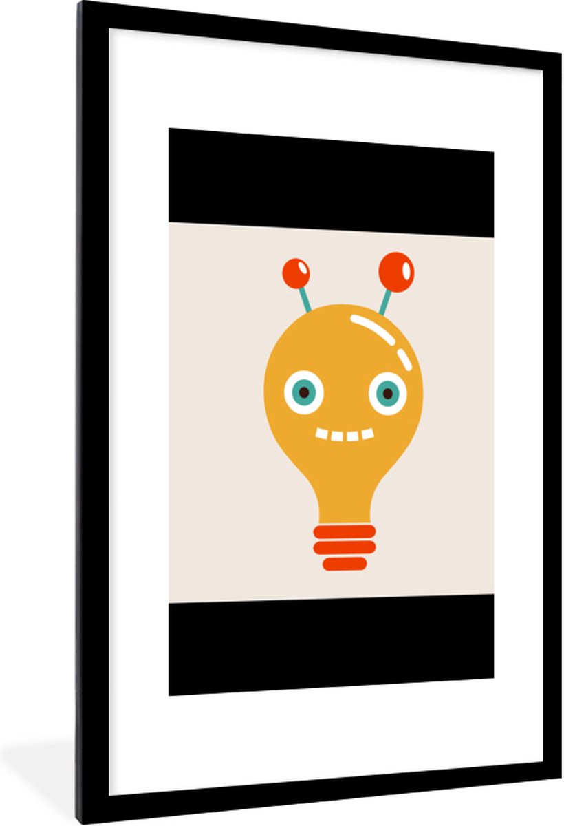 Poster in lijst - Fotolijst 80x120 cm - Posters - Robot - Gloeilamp - Gezicht - Antenne -
