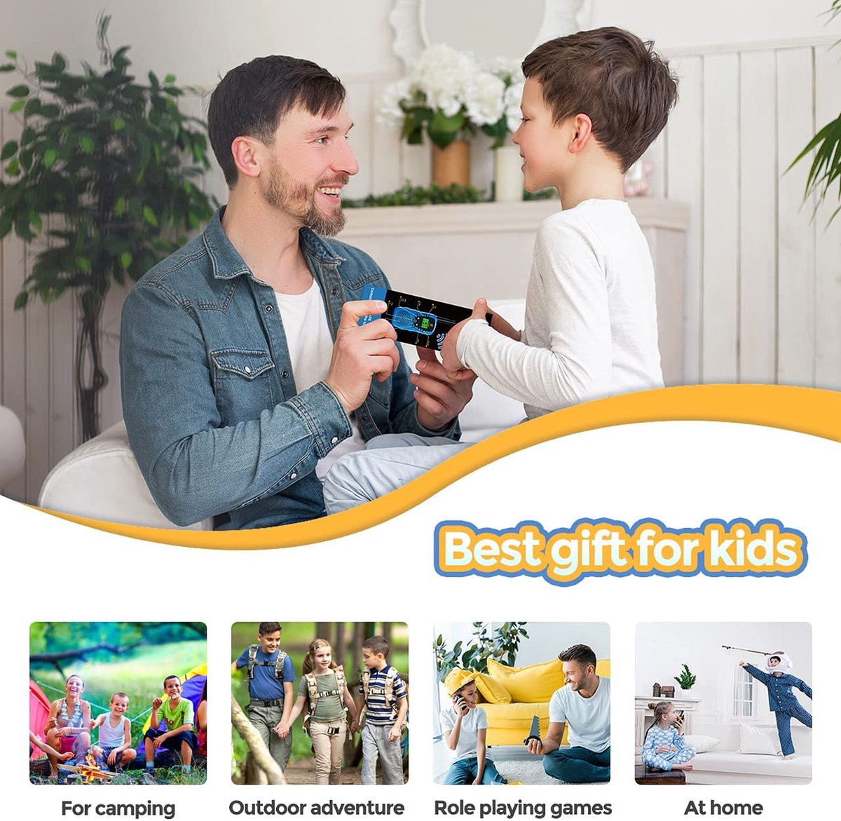 Radioddity PR-T1 PMR446 Walkie Talkie Set met LCD-display, radio 4 km bereik, 16 kanalen PMR446 licentievrij, oplaadbare accu met headset voor avontuur, outdoor-activiteiten, camping, 4 stuks