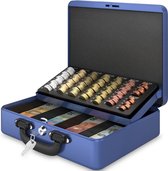 ACROPAQ Geldkistje - Premium, Geldkist met sleutel, 30 x 25 x 9 cm - Geldkluis met muntsorteerder - Blauw