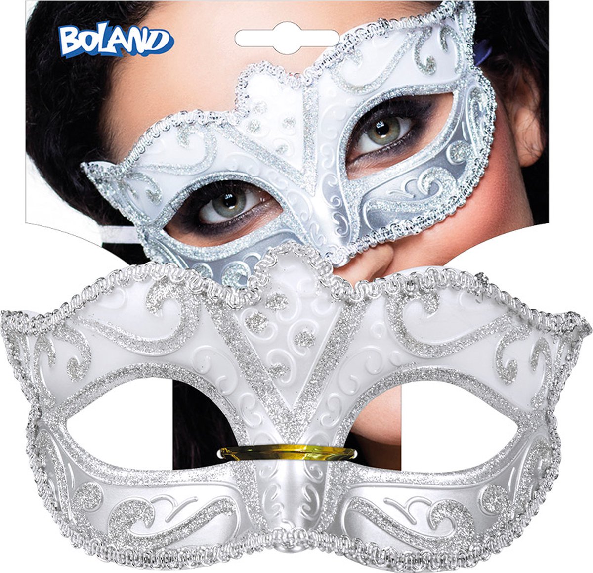 BOLAND BV - Masque vénitien couleur argent avec paillettes femmes - Masques>  Masque de