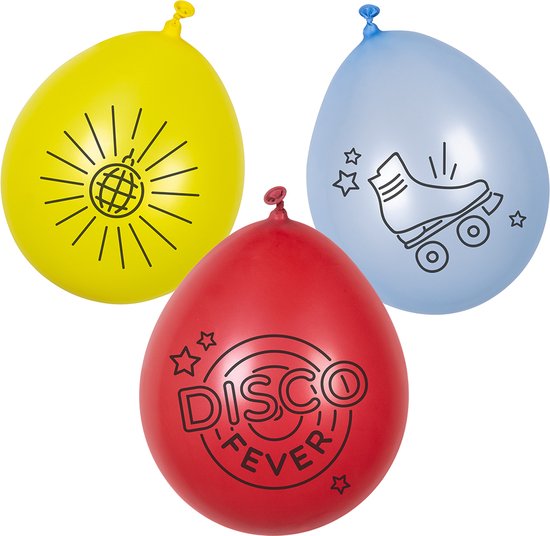 Boland - 6 Latex ballonnen Disco fever - Multi - Knoopballon