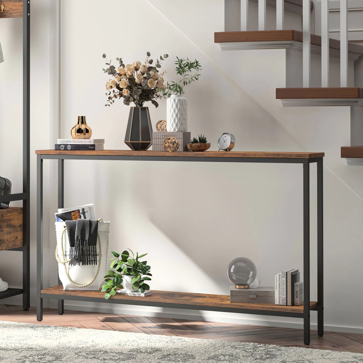 Hoobro Bijzettafel, smalle bijzettafel voor de gang, metalen frame