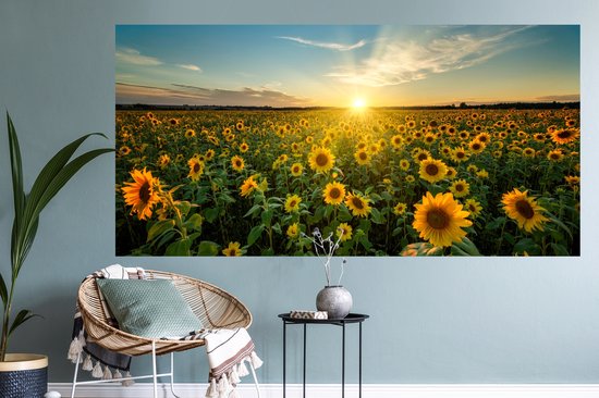 Stickers muraux - Film autocollant - Coucher de soleil - Fleurs - Tournesol - Horizon - Paysage - 160x80 cm - Film adhésif - Stickers muraux Chambre d'enfant - Papier peint autocollant - Papier peint autocollant - Film autocollant