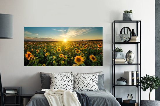 Stickers muraux - Film autocollant - Coucher de soleil - Fleurs - Tournesol - Horizon - Paysage - 160x80 cm - Film adhésif - Stickers muraux Chambre d'enfant - Papier peint autocollant - Papier peint autocollant - Film autocollant