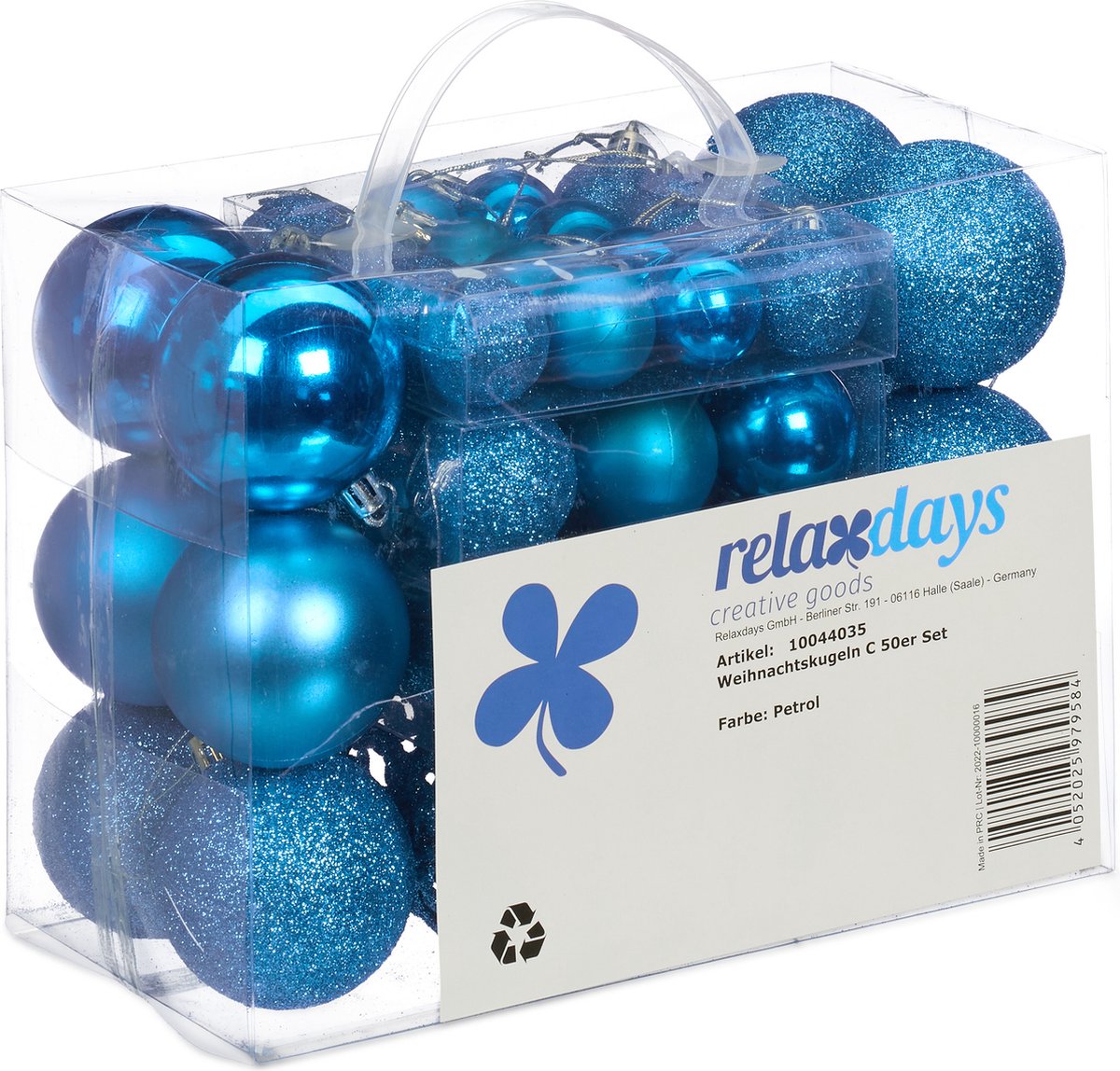 Relaxdays kerstballen set van 50 - traditioneel - kunststof - kerstboomversiering - los - benzine