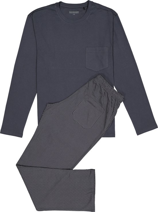 Pyjama homme SCHIESSER - col rond - gris avec pantalon à motif - Taille : M