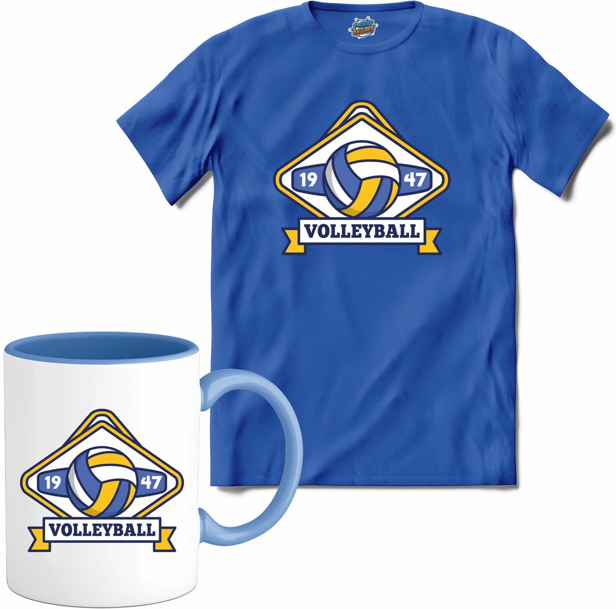 Volleybal sport - T-Shirt met mok - Meisjes - Royal Blue - Maat 6 jaar