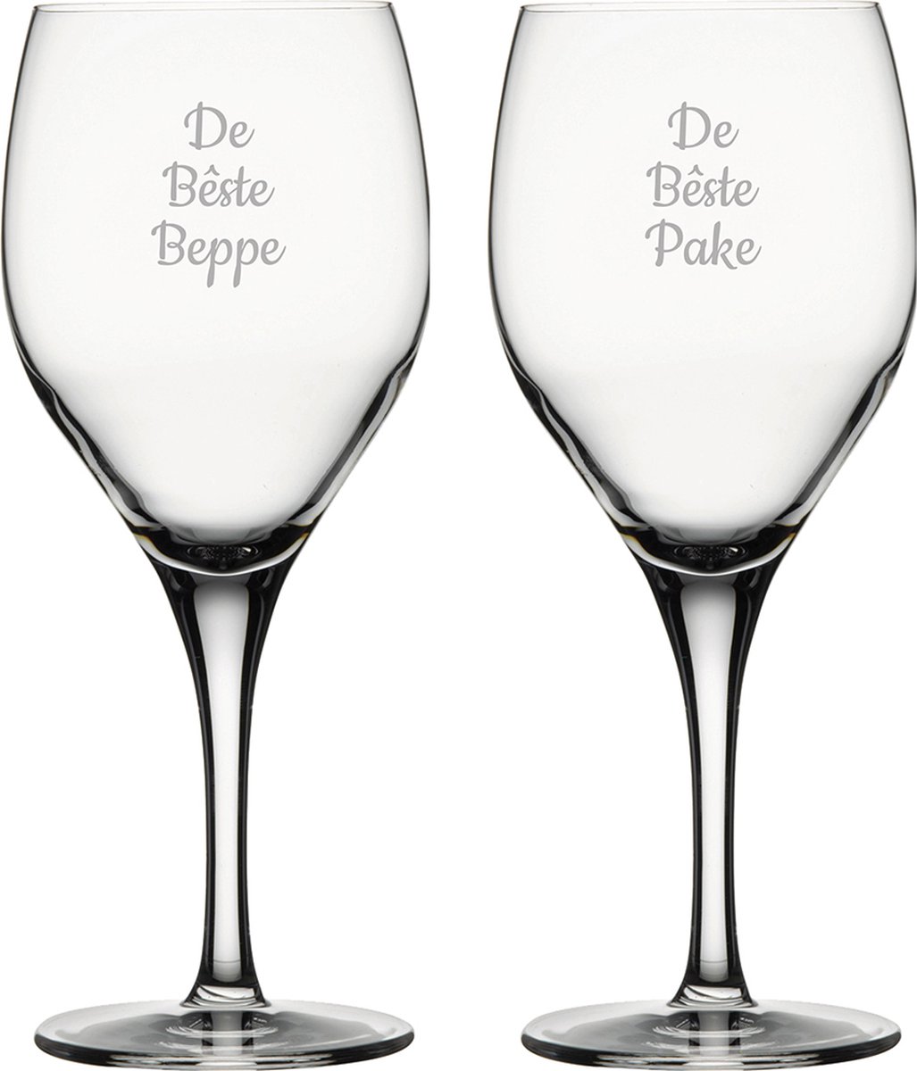Gegraveerde witte wijnglas 34cl De Bêste Pake-De Bêste Beppe