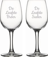 Gegraveerde witte wijnglas 26cl De Leukste Broer-De Leukste Suster