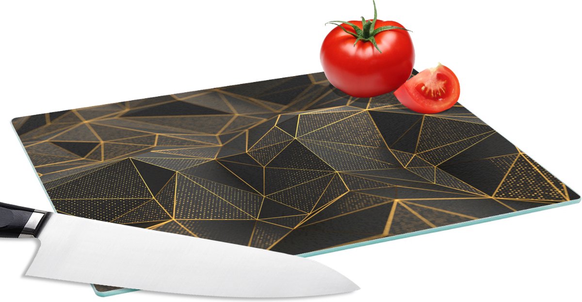 Glazen Snijplank - 28x20 - Abstract - Goud - 3D - Luxe - Kunst - Snijplanken Glas