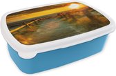 Broodtrommel Blauw - Lunchbox - Brooddoos - Zon - Strand - Duin - Horizon - Gras - Pad - Oranje - 18x12x6 cm - Kinderen - Jongen
