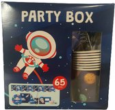 Party box Ruimte - Blauw - Feest set - 65 Stuks - Slinger - Bekers - Bordjes - Rietjes - Feestje - Kinderfeest - Servetten - Roltongen - Feesthoedjes