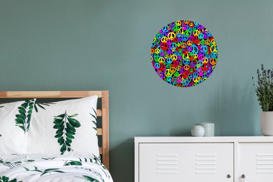 Flower Power Signes de paix colorés Cercle mural aluminium ⌀ 30 cm - Tirage photo sur cercle mural / cercle vivant / cercle de jardin (décoration murale)
